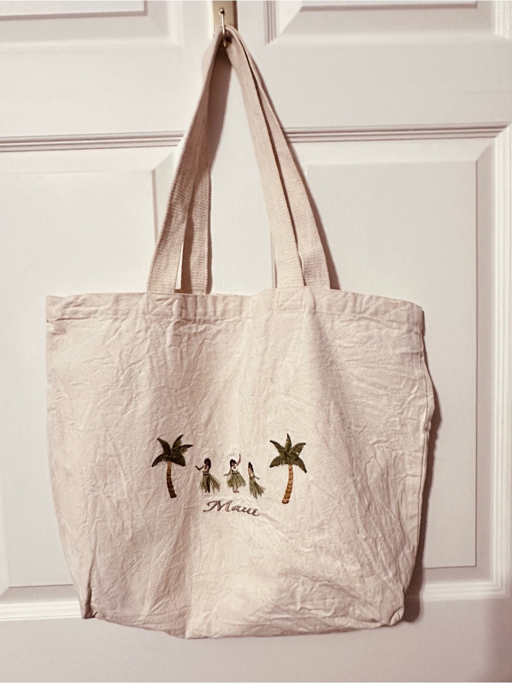 Vintage | Tote | Maui Embroidered Canvas Tote Bag In Natural